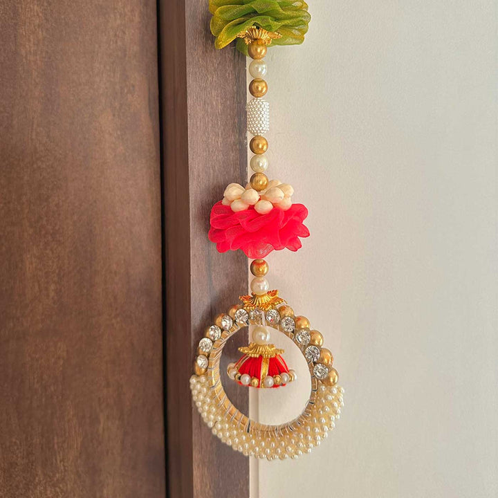 5 Pc | Handmade Multi-Colour Tissue Flower Hangings With Moti Beads