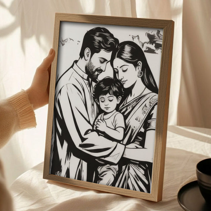 Photo Personalized Black & White Hand Painted Portrait With Premium Wooden Frame