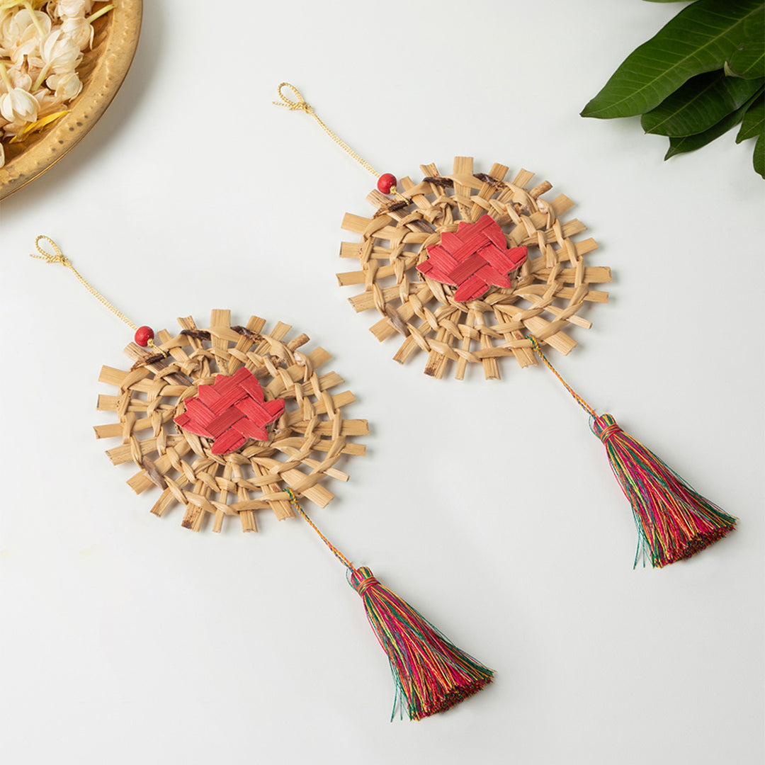 Set of 2 | "Mandala" Lotus Handcrafted Banana Leaf Wall Hanging For Festive Decor