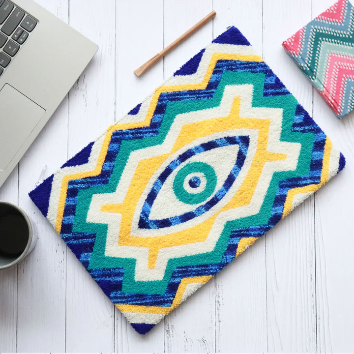 Hand Embroidered Evil Eye Cotton Tablet Sleeve | 8 x 6 Inch