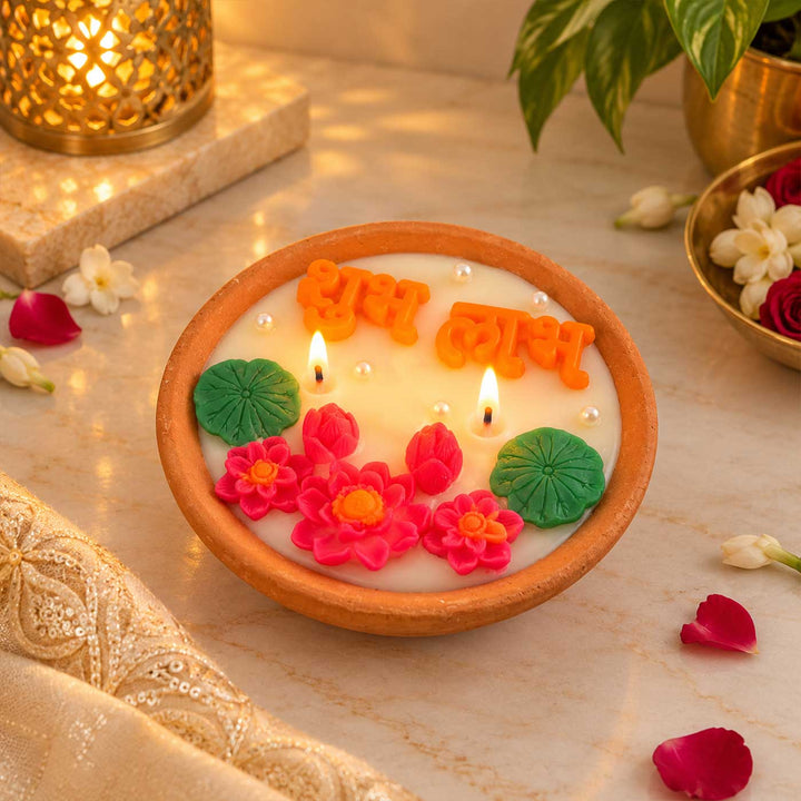 4 pc | Handmade Terracotta Urli Soy Wax Candle In Assorted Fragrances