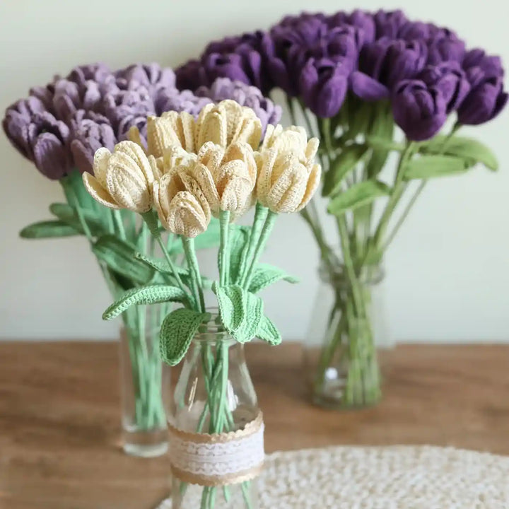 Handmade Crochet Tulip Stem Cotton Flower Stick | Pack Of 1