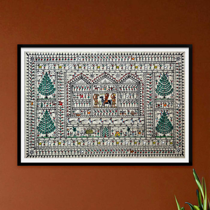 40 X 16 Inch | Handmade Tussar Silk Saura Tribal Art Of Odisha Painting