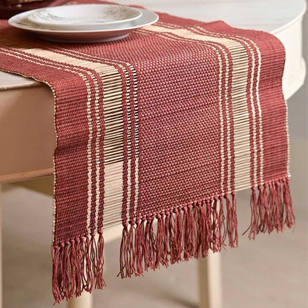 Hand Woven Double Striped Madhurkati Table Runner & Table Mat
