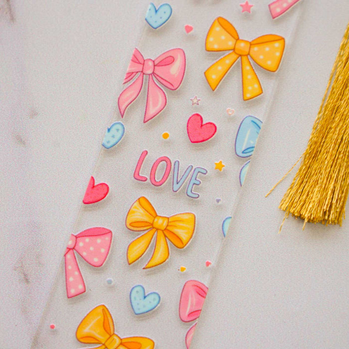 Ribbon Theme Handmade Acrylic Bookmark With Tassel For Book Lovers