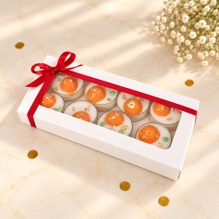 8 pc | Handmade Ladoo Kesar Pista Scented Soy Wax Tealight Candle
