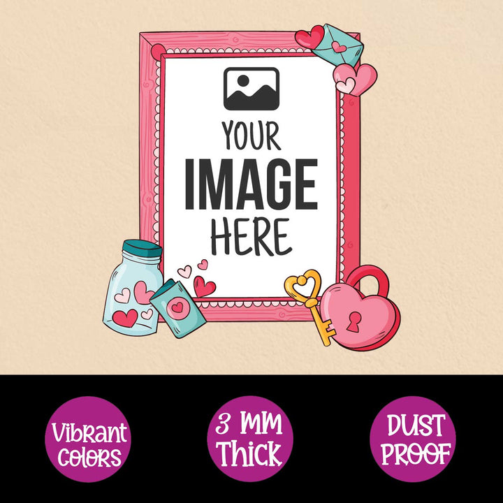 Photo Personalized Love Lock Theme Wooden Fridge Magnet For Couples