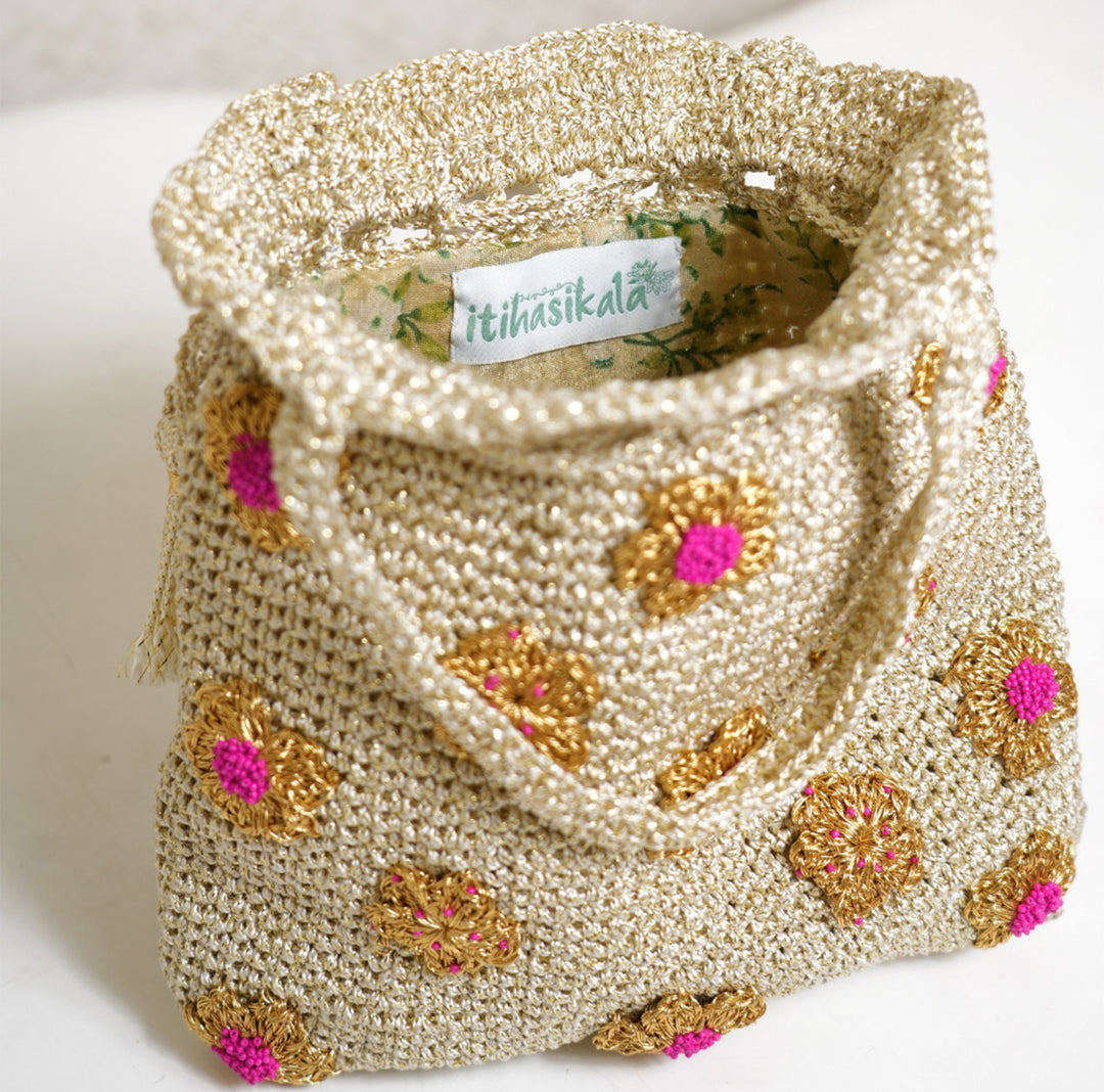 Handmade Crochet Phoolkari Potli