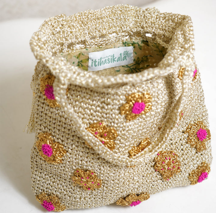 Handmade Crochet Phoolkari Potli