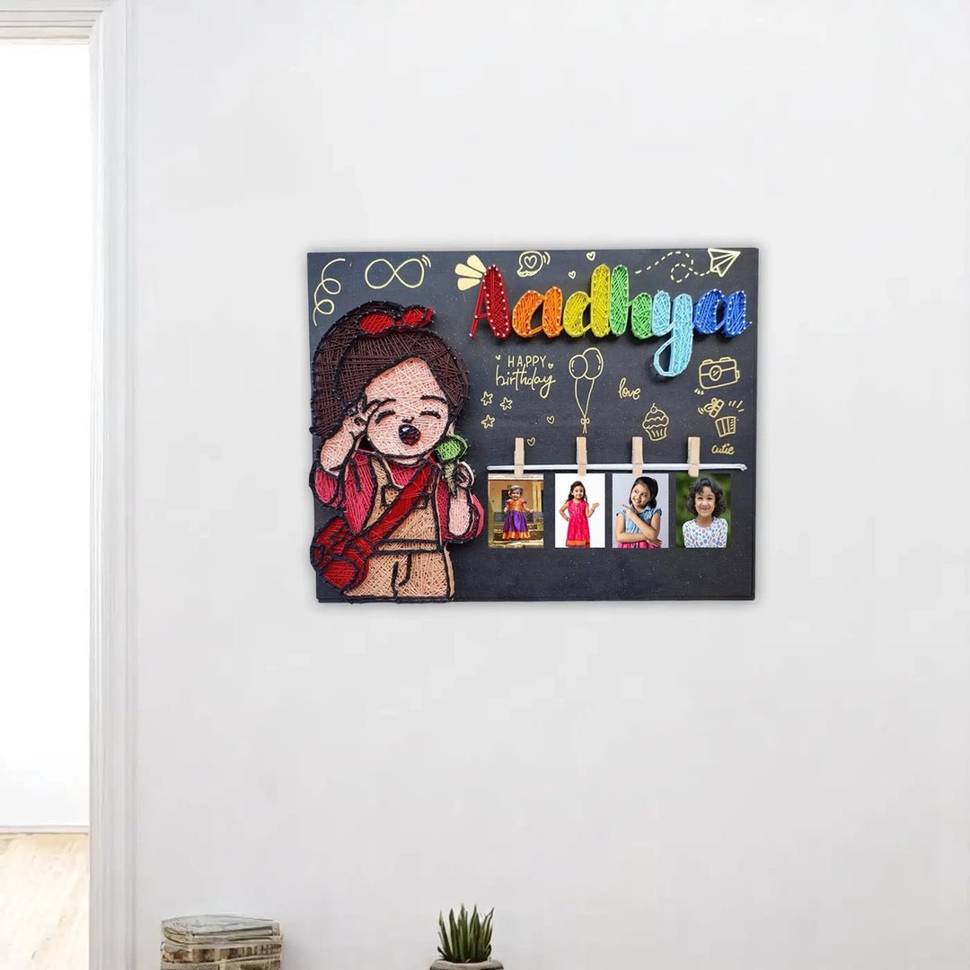 Photo Personalized Handmade String Art Cute Girl Theme MDF Wood Name Plate