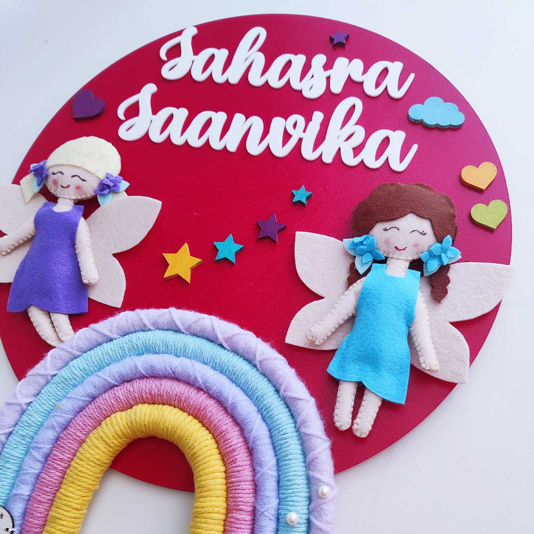 Personalized Handmade Fairy Mdf Wood Kids Name Plate With 3D Letters For Siblings - Personalized Name Display Front View