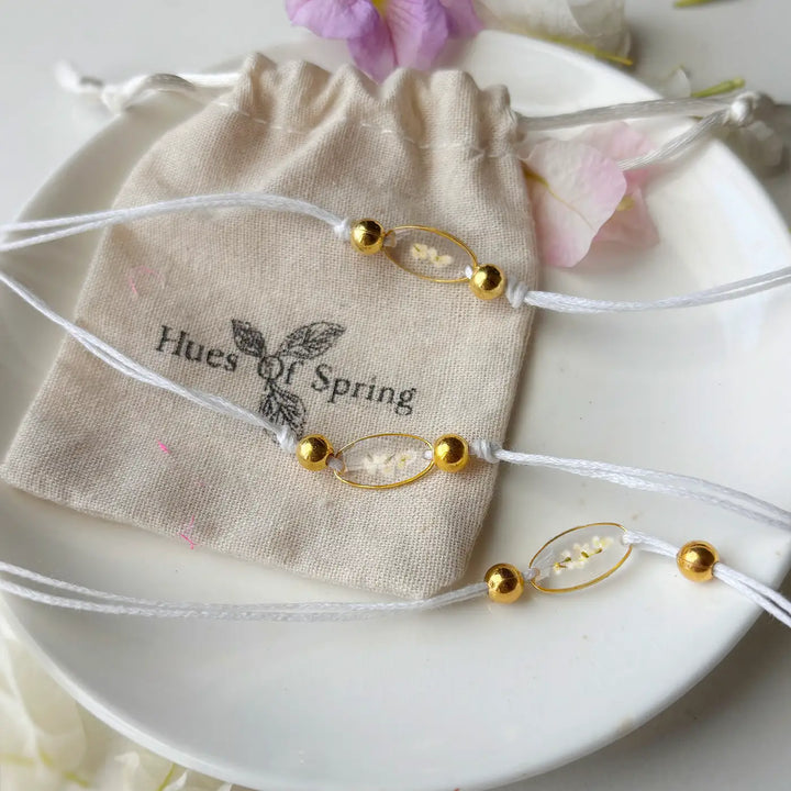 Handmade Preserved Flower Saadgi Resin Rakhi With Roli Chawal