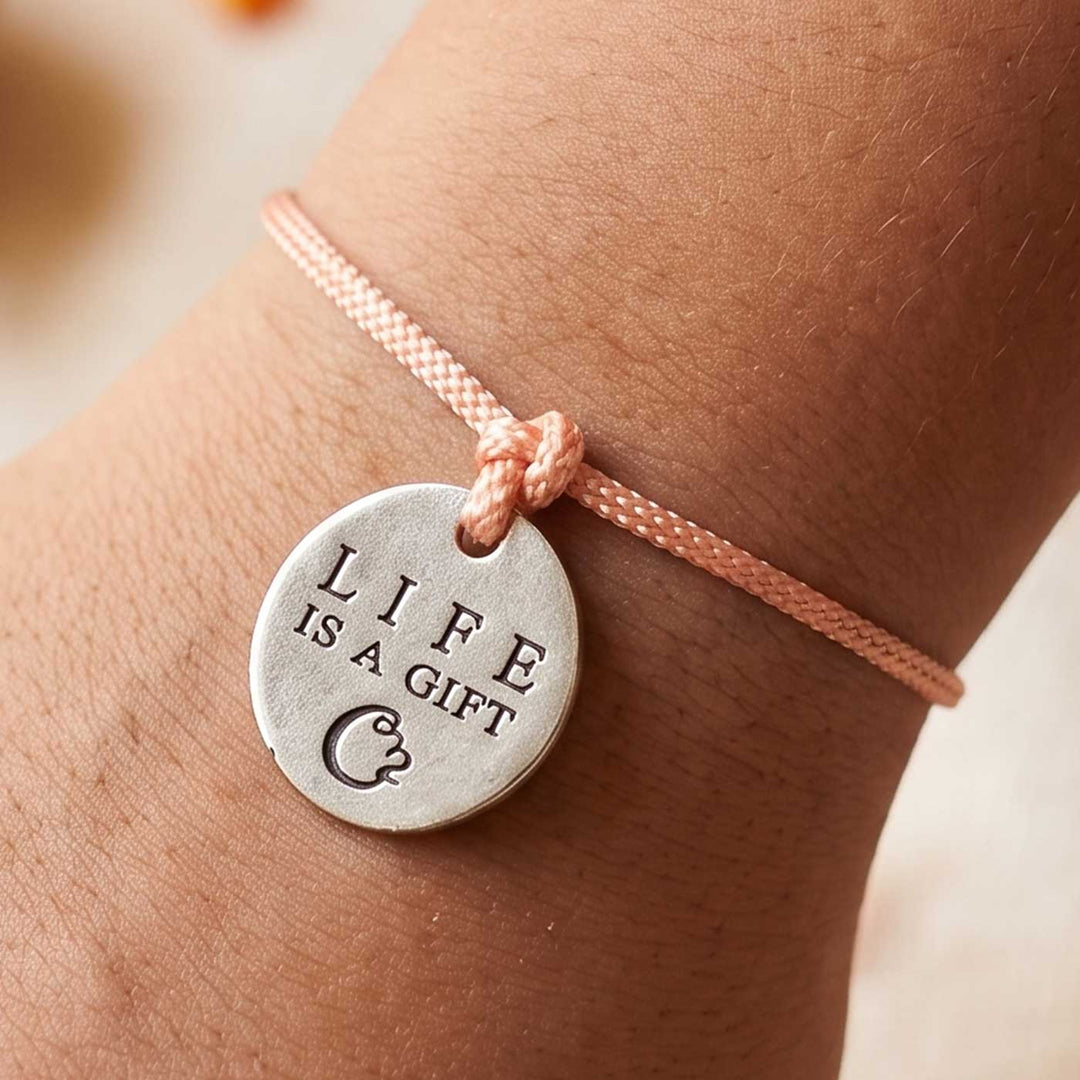 Engraved "Life Is a Gift" Quote Metal Charm Rakhi With Roli Chawal for Brother