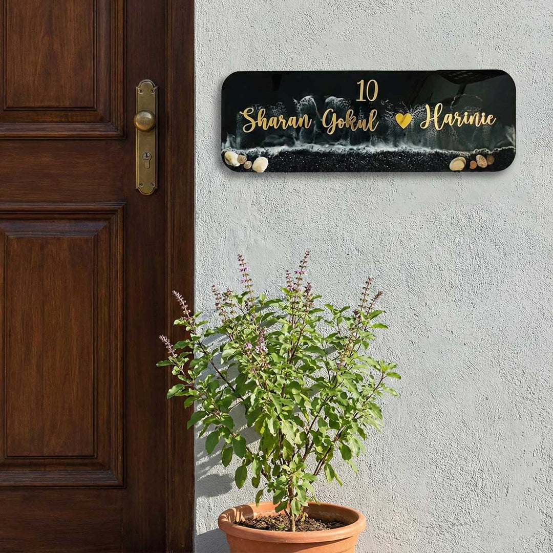 Personalized Black Beach Theme Resin Name Plate For Couples