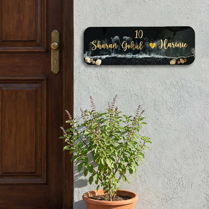 Personalized Black Beach Theme Resin Name Plate For Couples