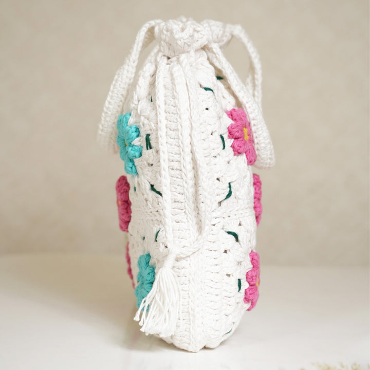 Handmade Crochet White Whimsy Garden Potli