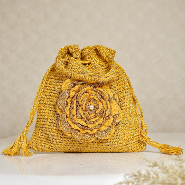 Handmade Crochet Amber Bloom Potli