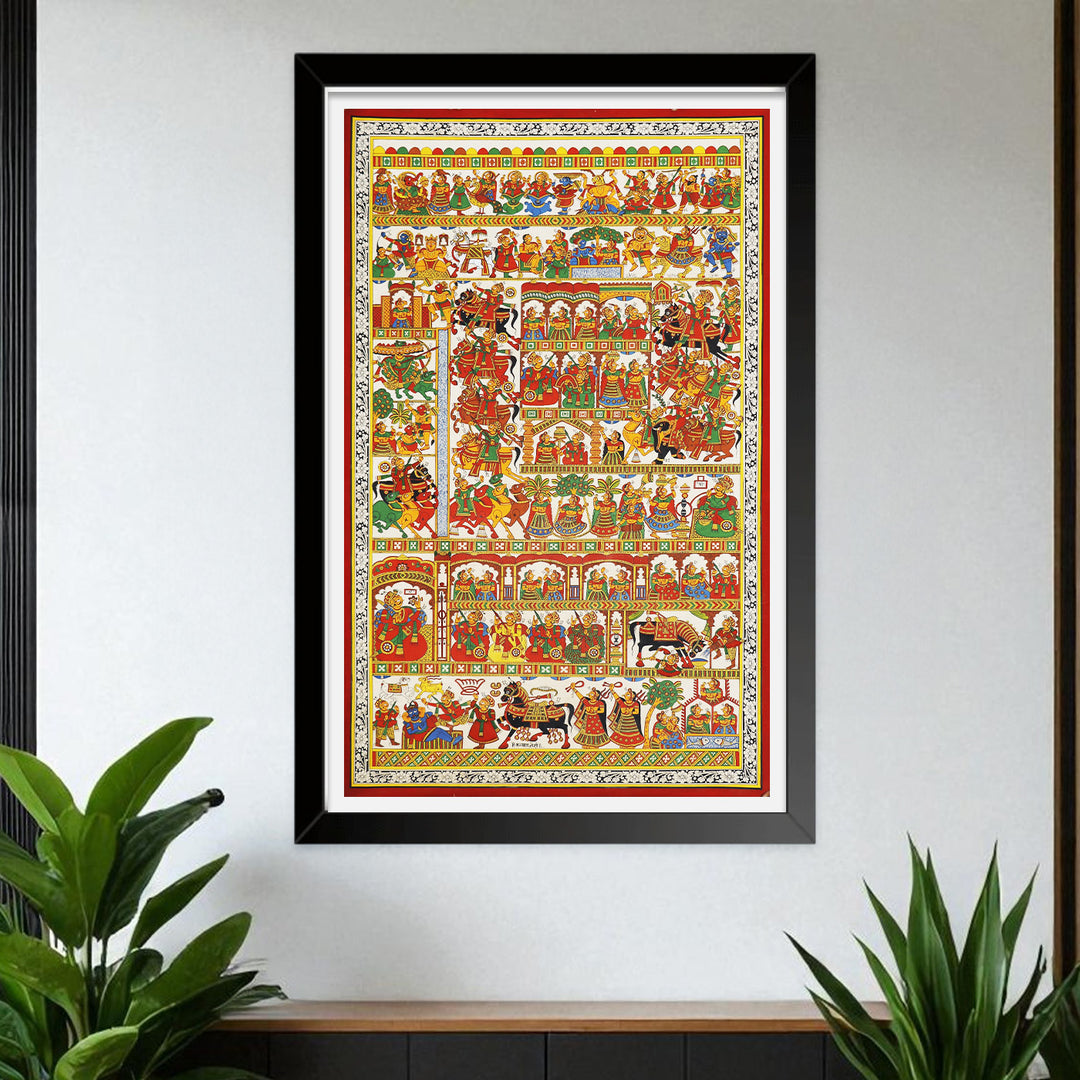 48 X 30 Inch | Story of Pabuji Paper Phad Painting