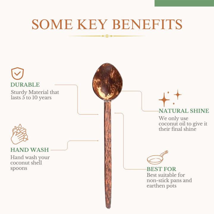 Eco-Friendly Handmade Large Coconut Shell Cooking Spoon | Set of 3