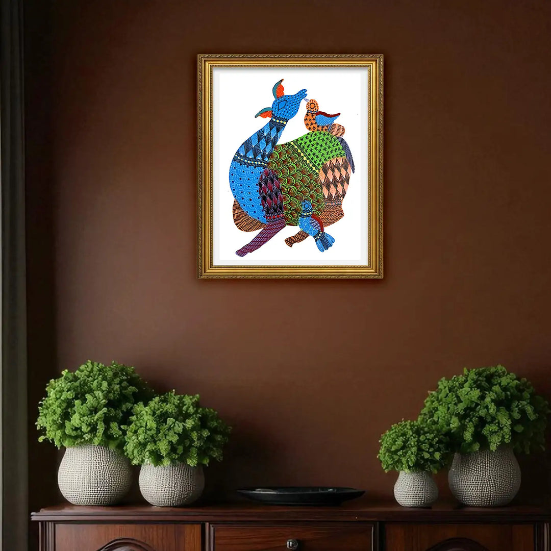 6 x 8 Inch | Harmony in the Wild | Original Hand painted Tribal Gond Art Painting | Acrylic Paints On Paper