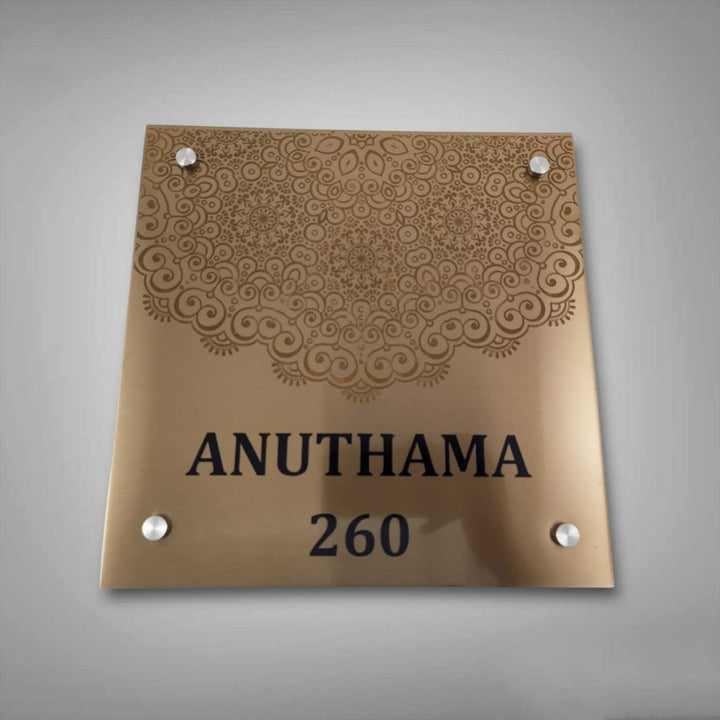 Personalized Engraved Weatherproof Floral Theme Copper Stainless Steel Name Plate
