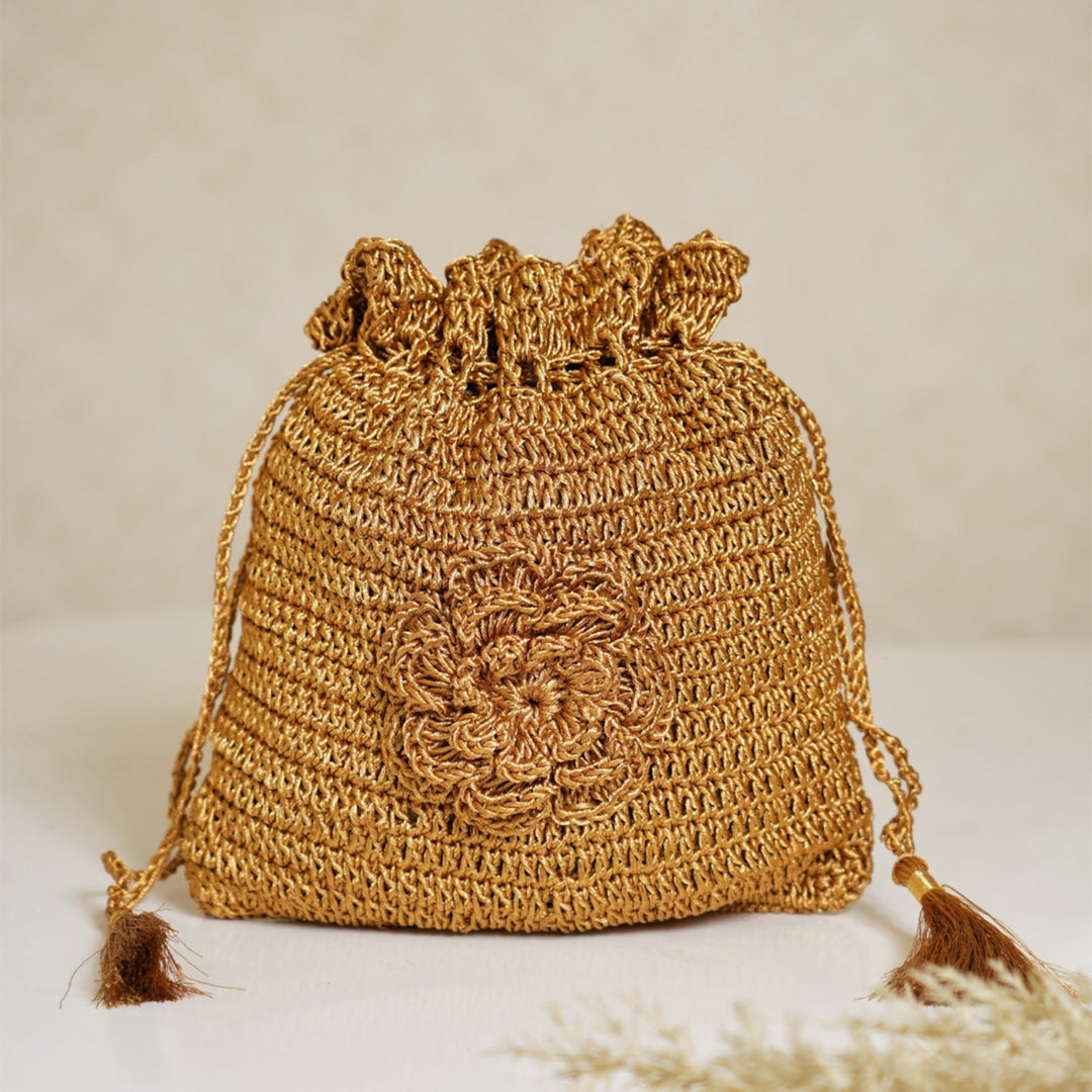 Handmade Crochet Golden Marigold Potli