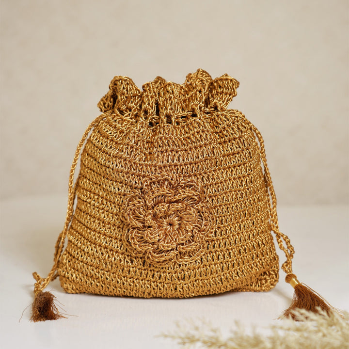 Handmade Crochet Golden Marigold Potli