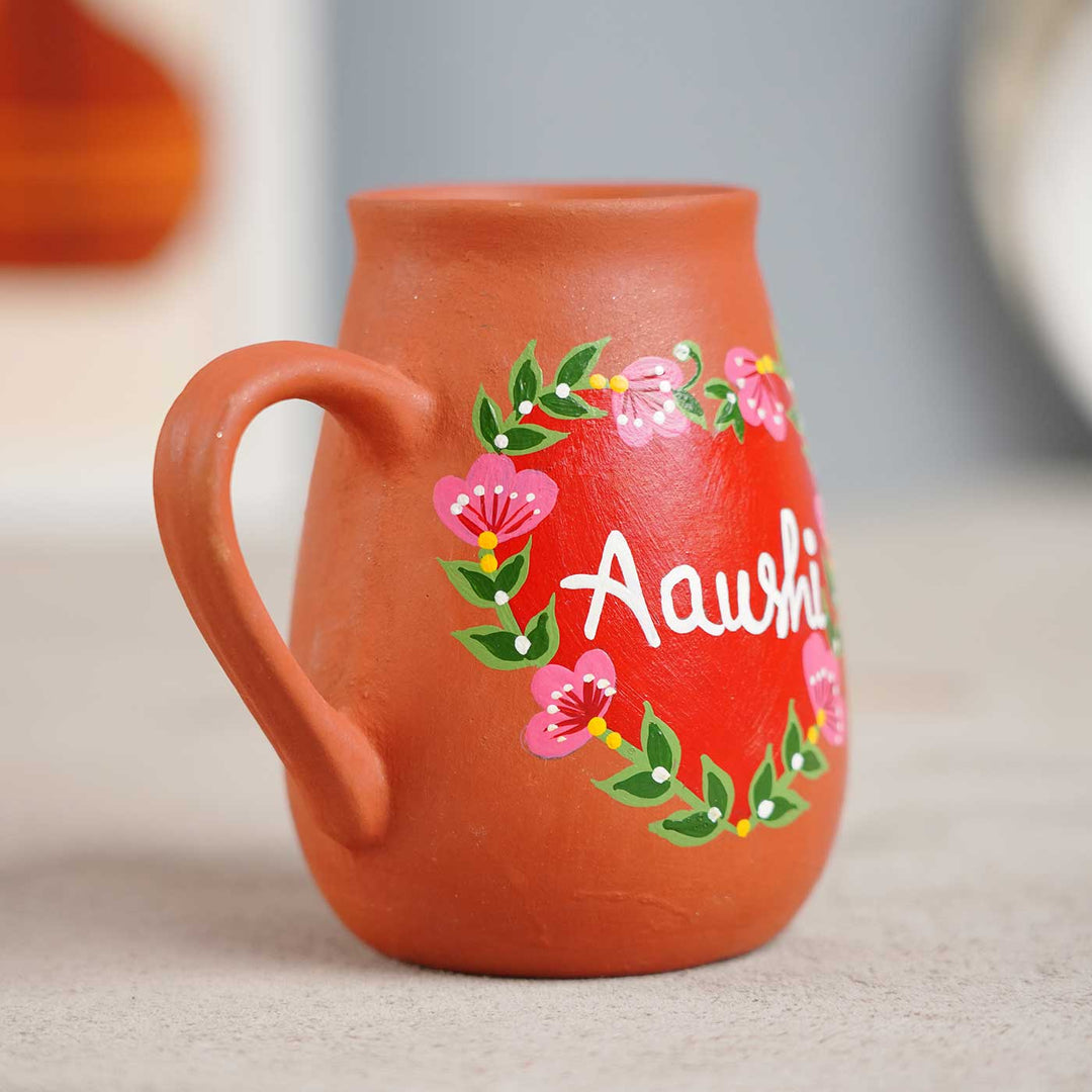 Personalized Hand-Painted Floral Heart Theme Terracotta Mug
