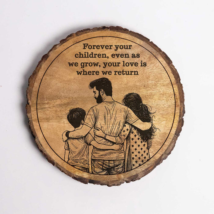 Personalized Hand Carved Engraved Dad And Children Theme Wooden Decorative Plaque