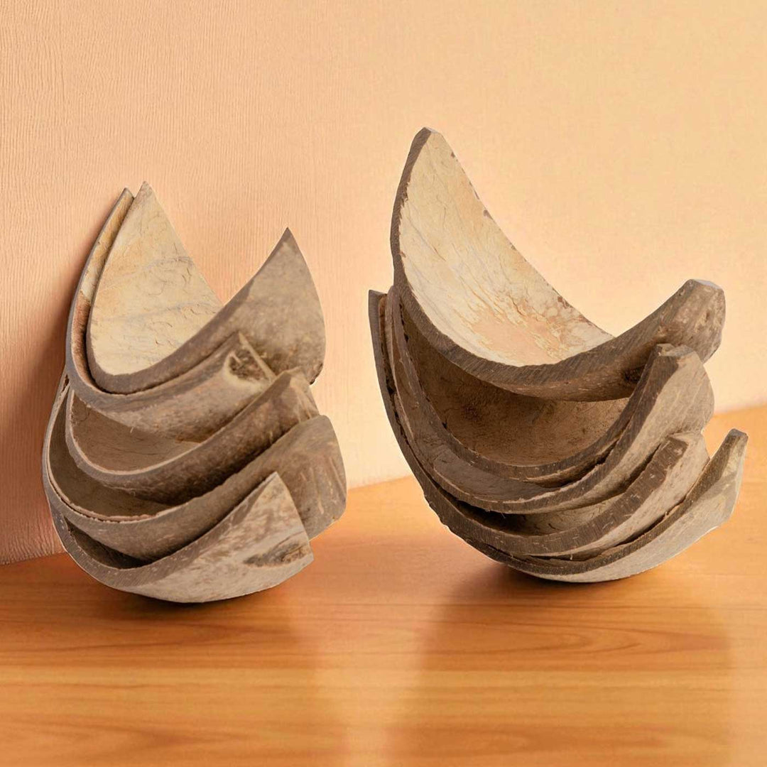 Eco-Friendly Handmade Boat Shaped Coconut Shell Platter | Set Of 10