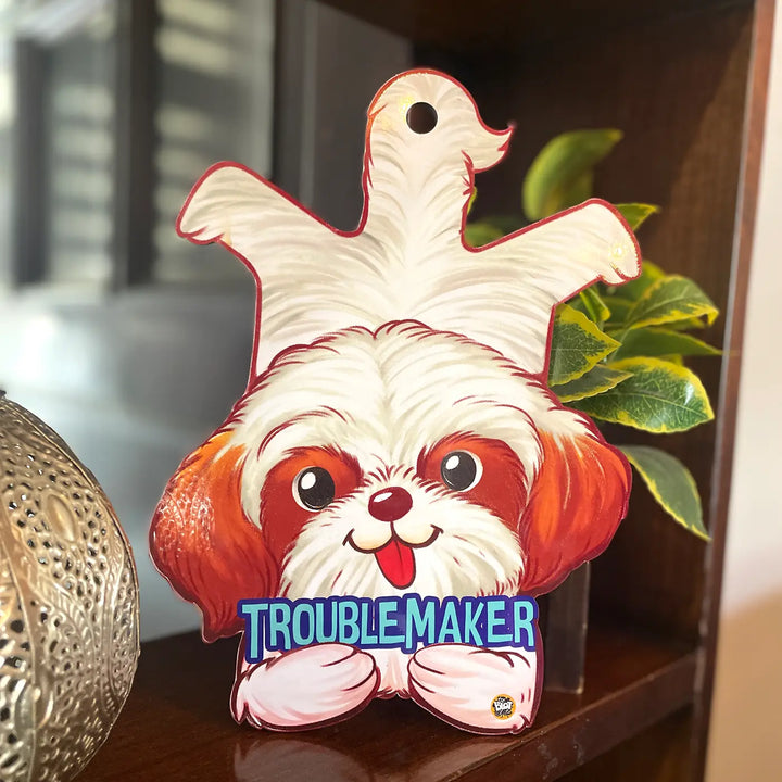 Printed Shih Tzu Theme "Troublemaker" MDF Wood Wall Decor