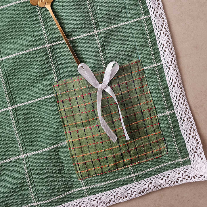 4 Pc | Handmade Checks And Cheer Pine Green Cotton Table Mat