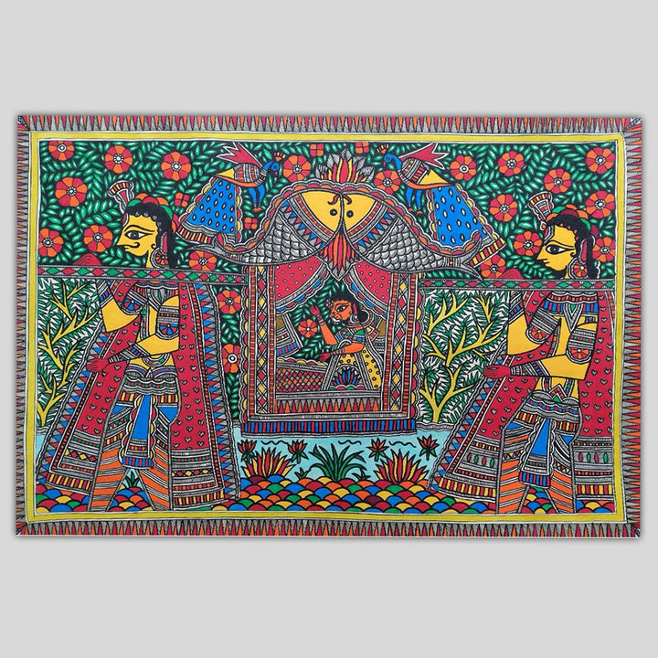 22 x 30 Inch | Floral Frame of Love | Original Hand Painted Madhubani Painting | Natural Pigments On Paper