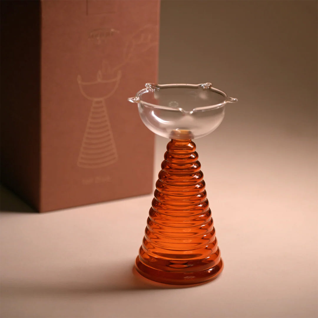 Handmade Amber Tall Borosil Glass Oil Lamp / Diya | 5.9 inch