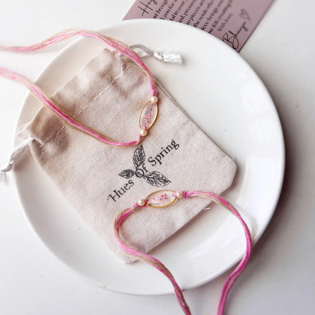 Handmade Preserved Flower Minimalist Saadgi Resin Rakhi With Roli Chawal