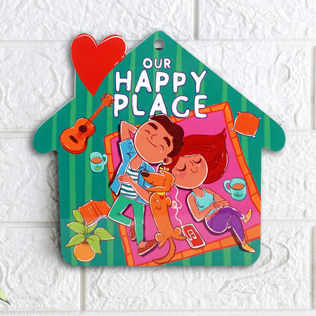 Printed Dog Theme "Our Happy Place" MDF Wood Wall Decor