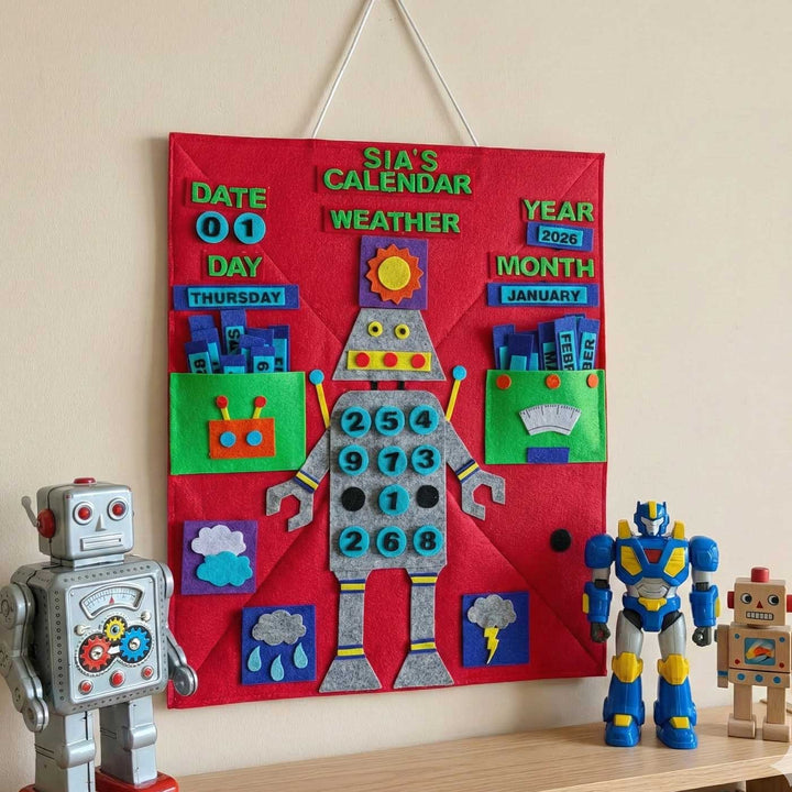 Personalized Handmade Robot Theme Felt Wall Calender