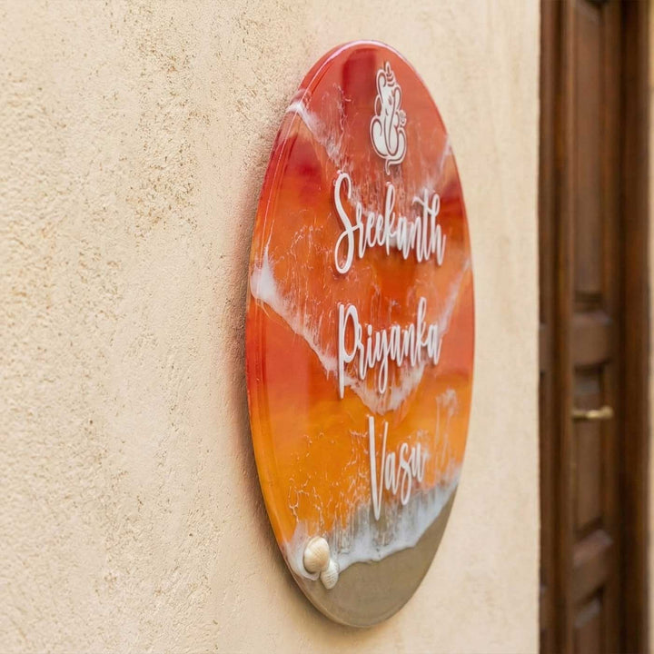 Personalized Orange Ganesha Theme Resin Name Plate