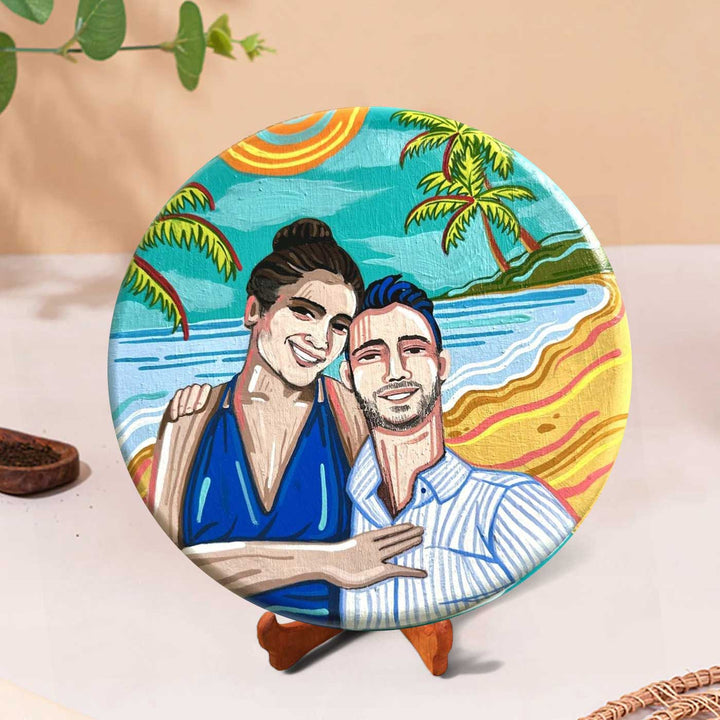 10 Inch | Photo Personalized Hand Painted Pop Art Illustrated Caricature Wall Plate With Stand