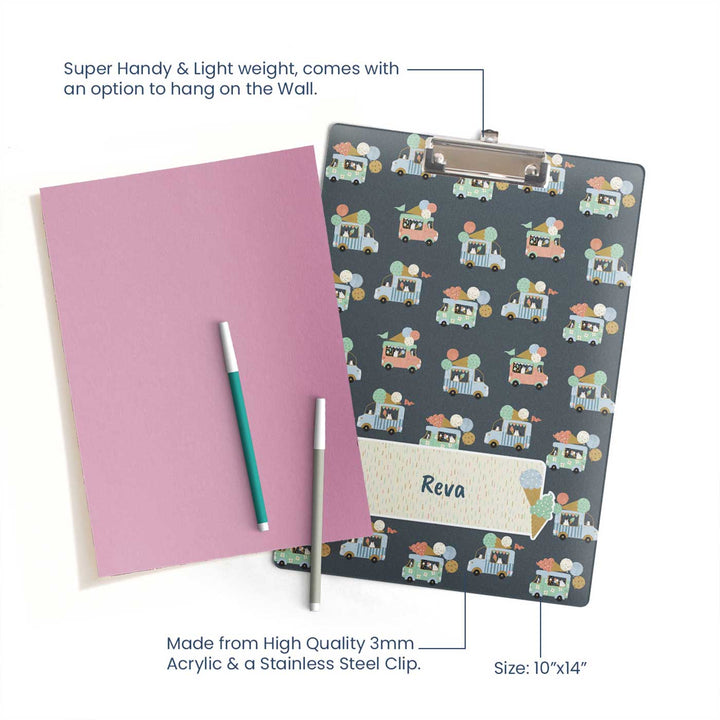 Personalized Ice Cream Fun Theme Acrylic Clipboard