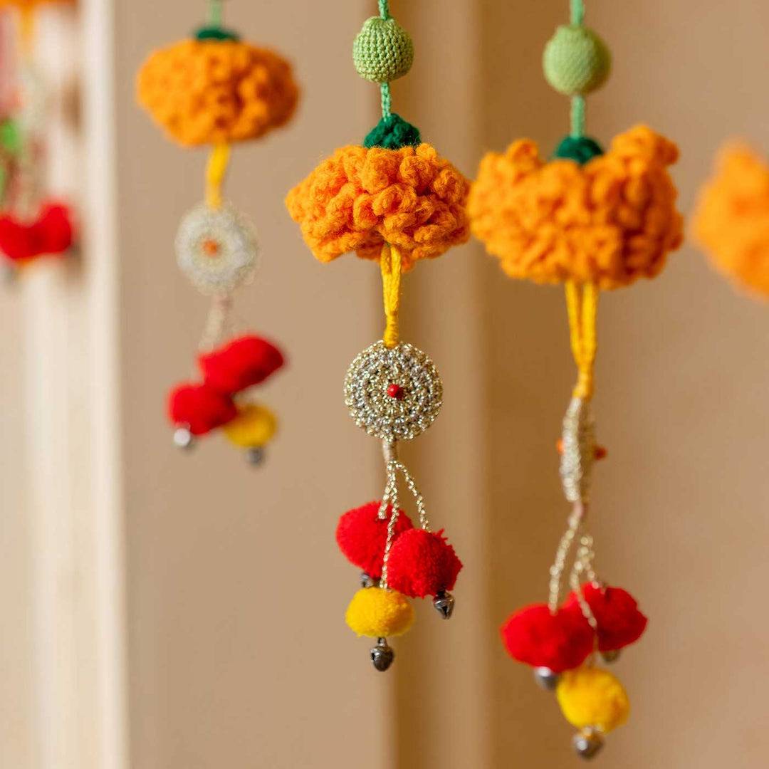 49 Inch | Intricate Realistic Crochet Marigold Tarang Design Cotton Toran