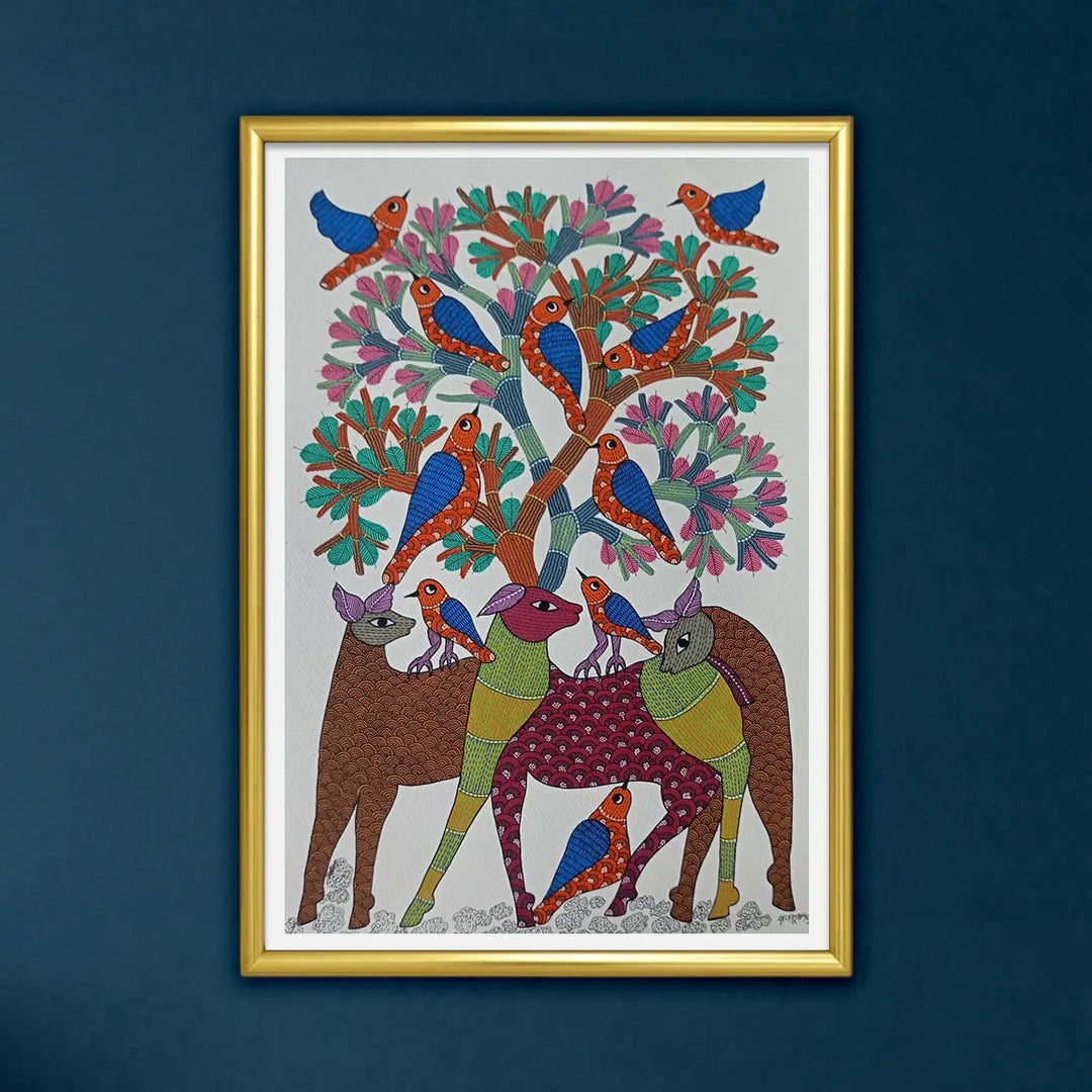 24 x 36 Inch | Sky & Earth | Original Hand Painted Tribal Gond Art Painting | Acrylic Paint On Canvas
