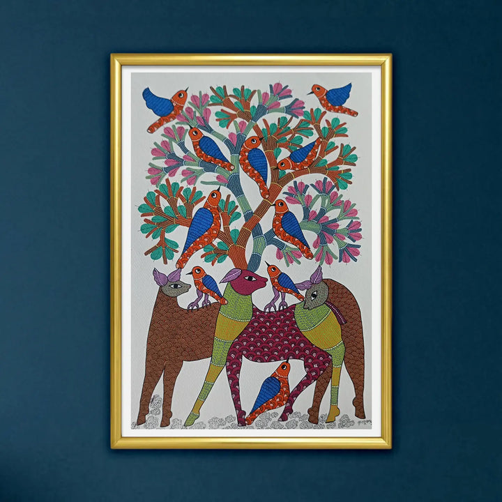 24 x 36 Inch | Sky & Earth | Original Hand Painted Tribal Gond Art Painting | Acrylic Paint On Canvas