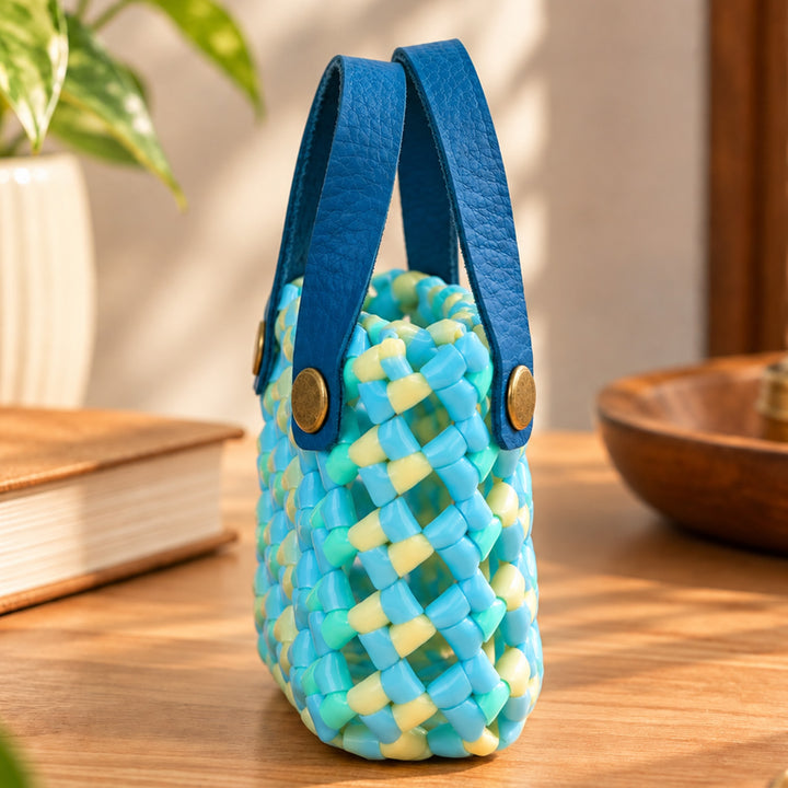Handwoven Turquoise Blue Mini Koodai Bag Charm/Festive Gift Pouch