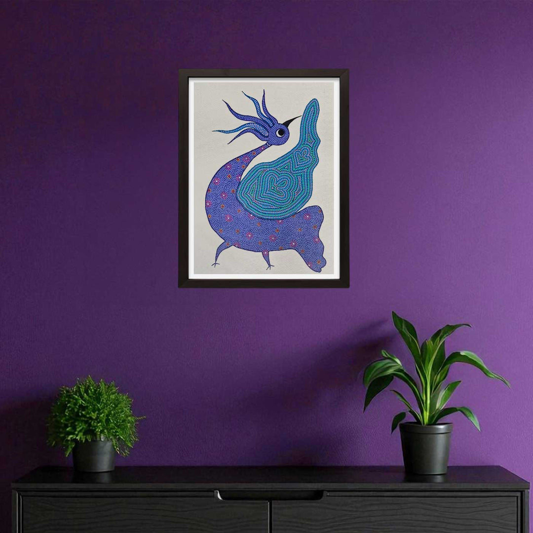 11 x 16 Inch | Blue Bird | Original Hand Painted Bhill Painting | Acrylic Paints On Paper