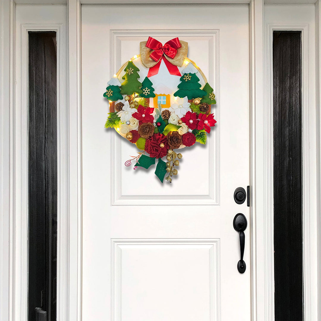 Floral Felt LED Wreath For Christmas Decoration