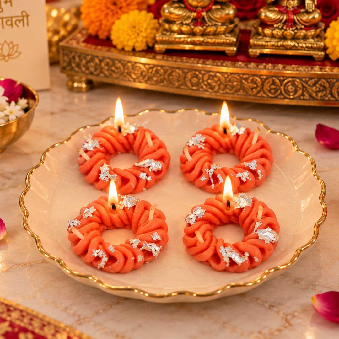4 pc | Handmade Imarti Mithai Kesar Pista Scented Soy Wax Candle