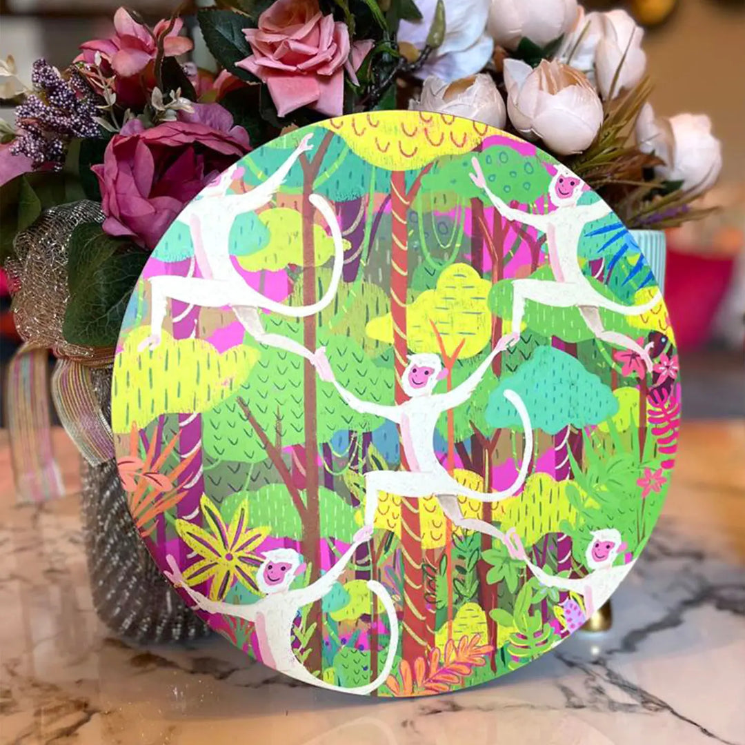 Printed Round Monkey Theme MDF Wood Wall Decor