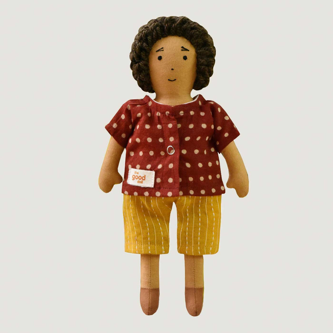 Nilah's (Younger Brother) Raagu In Red Shirt & Yellow Pant | Soft Hand-Stitched Sustainable Indian Play Doll