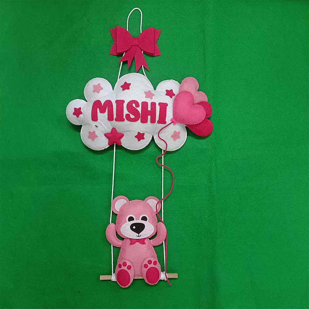 Handcrafted Personalized Teddy on Swing Felt Name Plate for Kids